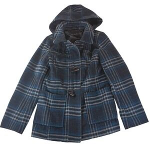 I.B. Diffusion Women's Plaid Wool Blend Coat Toggle Hooded Jacket Small